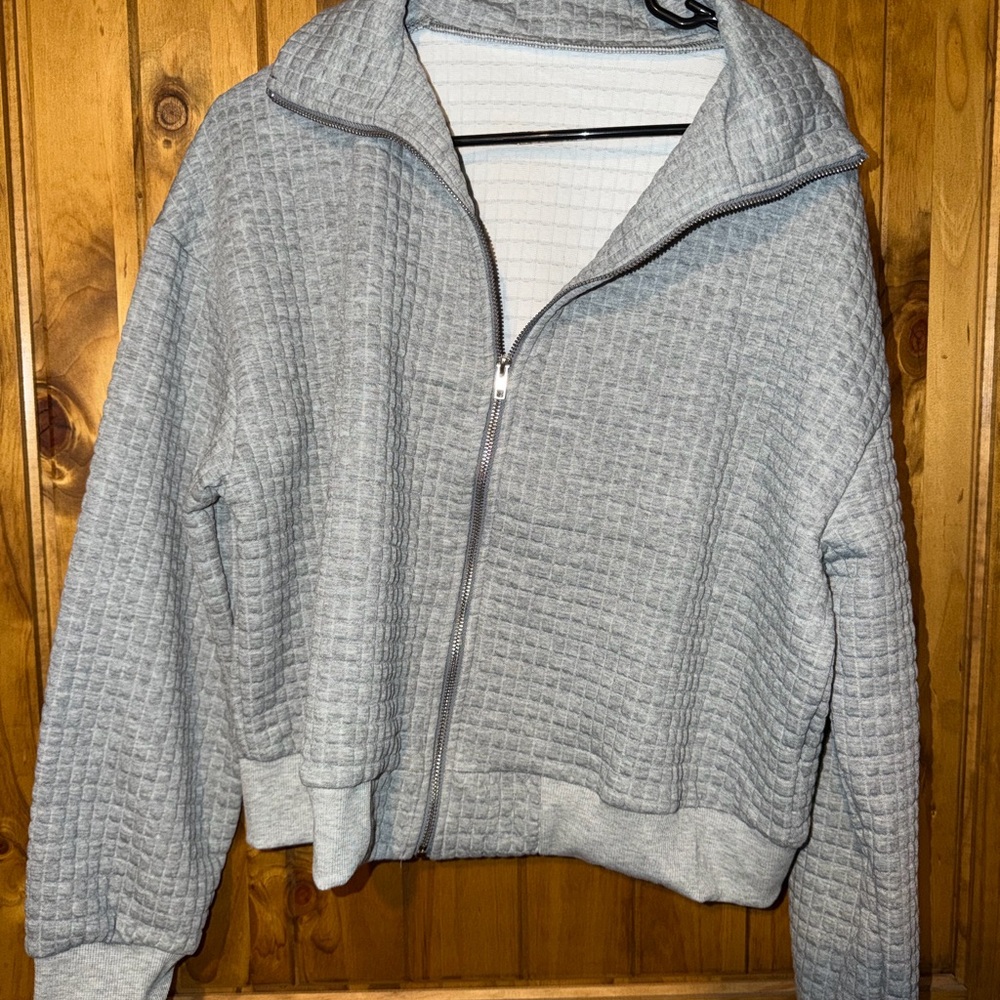 Gray Quilted Zip-Up Jacket